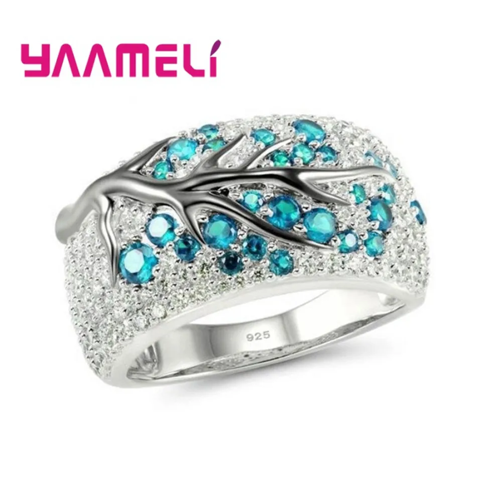 Trend Fashion 925 Silver Wide Band Rings for Men Women Unisex Bague Tree of Life Cubic Zircon Inlay Paved Trendy Jewelry