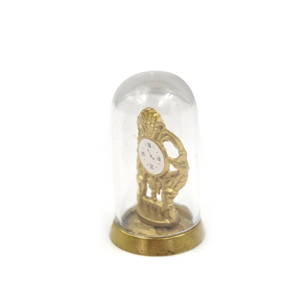 Élégante horloge de manteau breton en verre doré, échelle 1:12, maison de courses, mini-indicateur