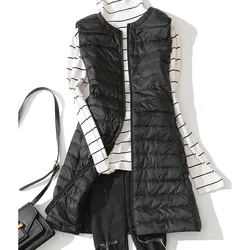 0-10℃ Long Ultra Light Down Jackets Women Sleeveless Zipper Winter Coat Puffer Feather Padded Vest Liner Slim Female Waistcoats