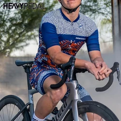 Heavypedal 사이클링 팀 저지 자전거 반바지 16D 젤 턱받이 세트 블루 Ropa Ciclismo MenS MTB 여름 자전거 타기 Maillot Bottom Clothing