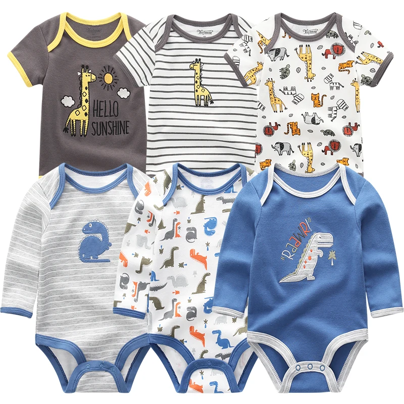 6Pcs/Lot Newborn Jumpsuit Baby Girl Boy Rompers Infant Clothes Set Short+Long Sleeves Bodysuit 2021 Spring Summer bebe Clothing