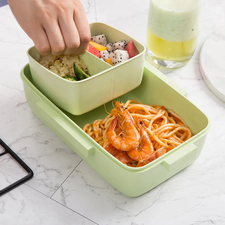 Brown/Green/Pink Lunch Box  Bamboo  Fiber Material  Portable  Bento  Box Microwaveble Food Storage Container For Office Children