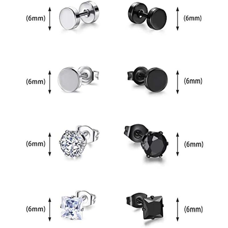 12 Pairs Men's Women's Stainless Steel Round Earrings Set Ring Cubic Zirconia Earrings Men's Earrings Pierced Jewelry