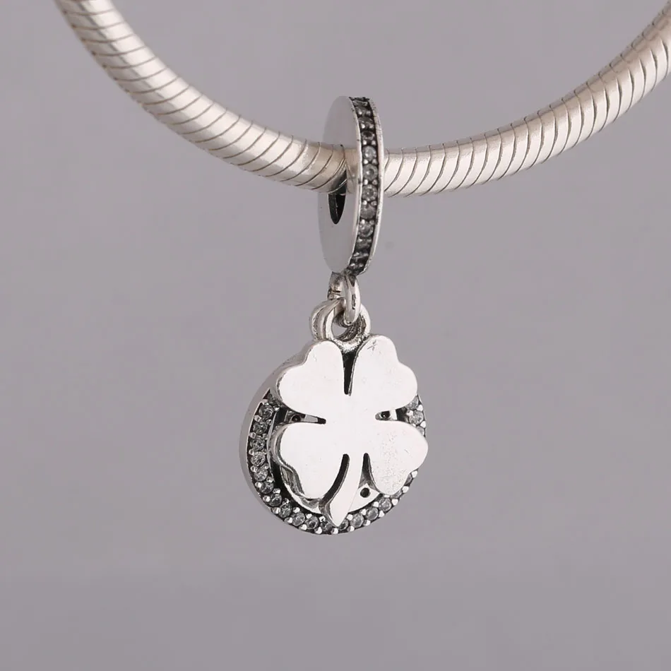 Authentic S925 Silver Petal The Horseshoe Lucky Day Clover Pendant Charm for Women Bracelet Bangle DIY Jewelry