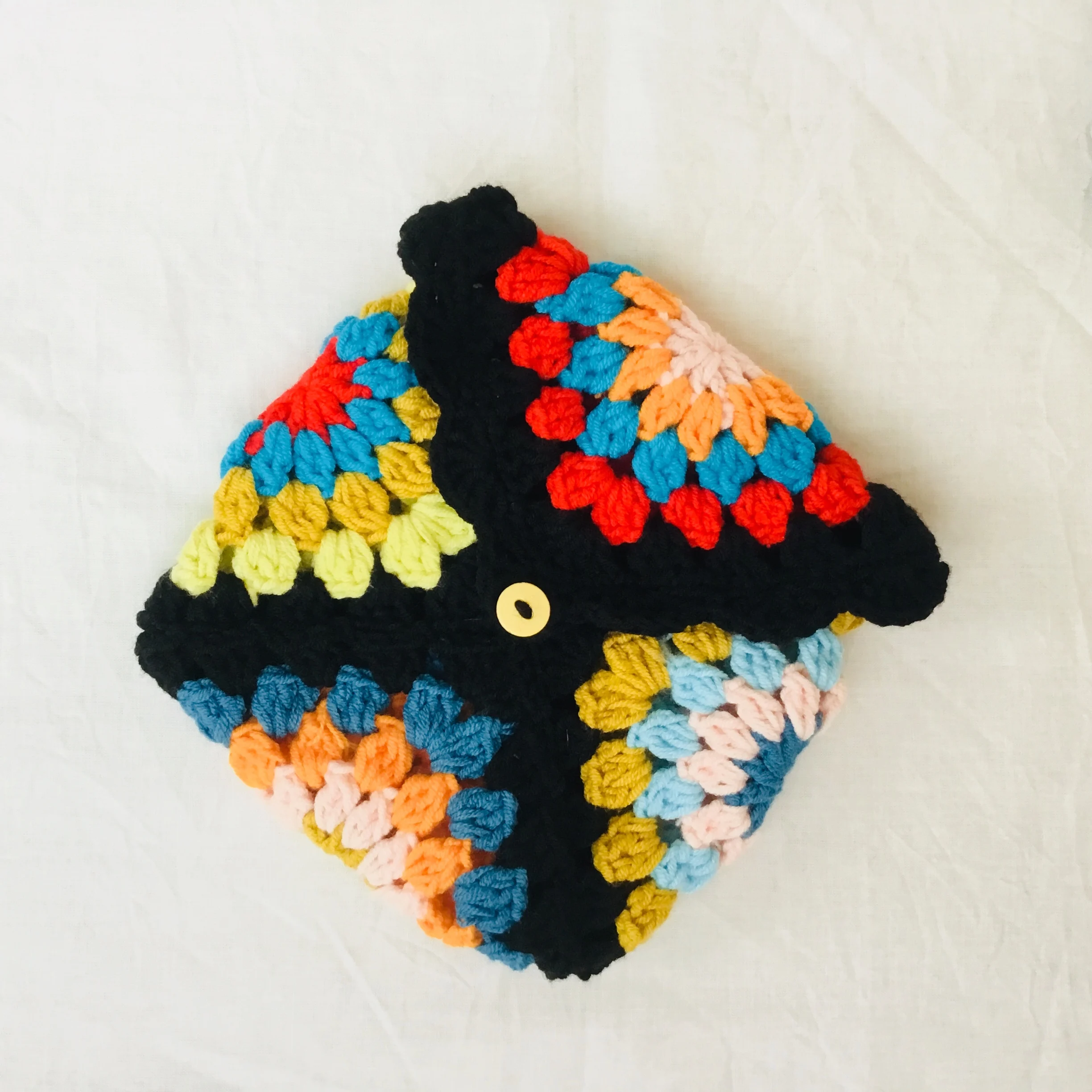 Original Black Women\'s Wallet Crochet Colorful Flower Purse Cute Check Makeup Bag Pouch Check Granny Square Handmade Bags