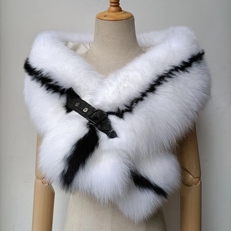 Real Fox Fur Shawl Fashion Warm Fluffy Winter Genuine Fox Fur Scarf  Big Size Fashion Genuine Fur Cap Shoulder Warmer Female