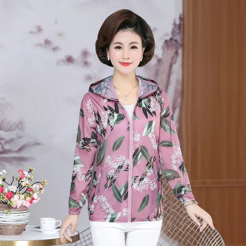 

Thin Women's Coat Long Sleeve Hooded Zipper Casual Jackets Outerwear Summer Sun Protection Clothing Mother Dress 2022 K94