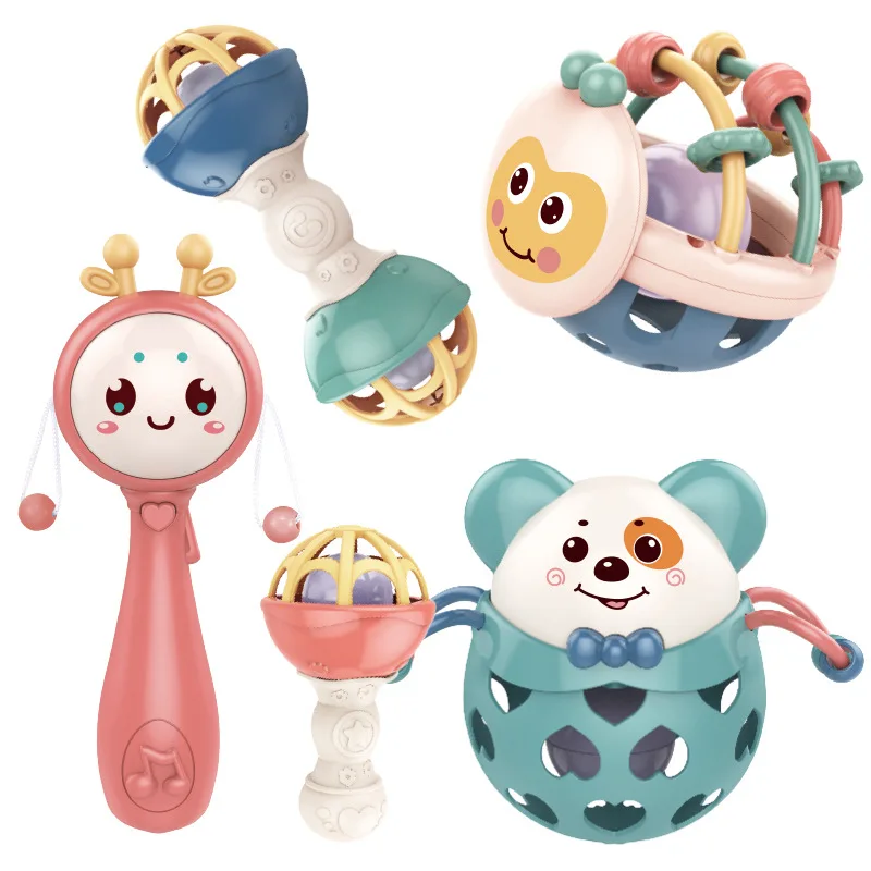 Girando chocalho bola para bebê, Hand Bell, Silicone mordedor, atividade infantil, Segure bolas sensoriais, desenvolvimento brinquedos, 0 a 12 meses