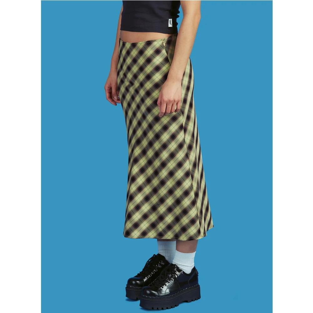 

Vintage 90s Plaid High Waist Brown Midi Skirts Indie Aesthetics Printing A-Line Long Skirt Y2K E-Girls Streetwear 2024 Summer