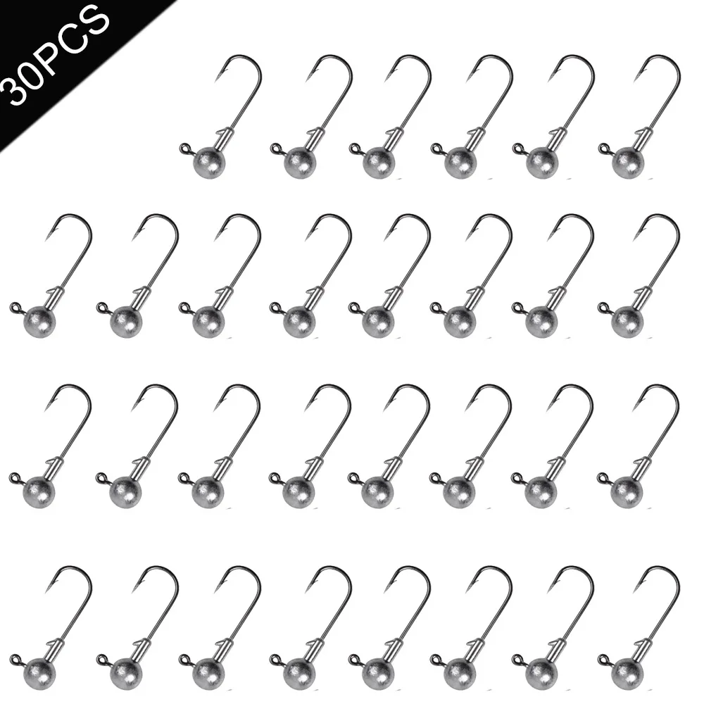 

30Pcs Lead jig heads fishing hooks Round Ball Head Crank Jigs fishhook Bass rig worm bait Fishing Tackle