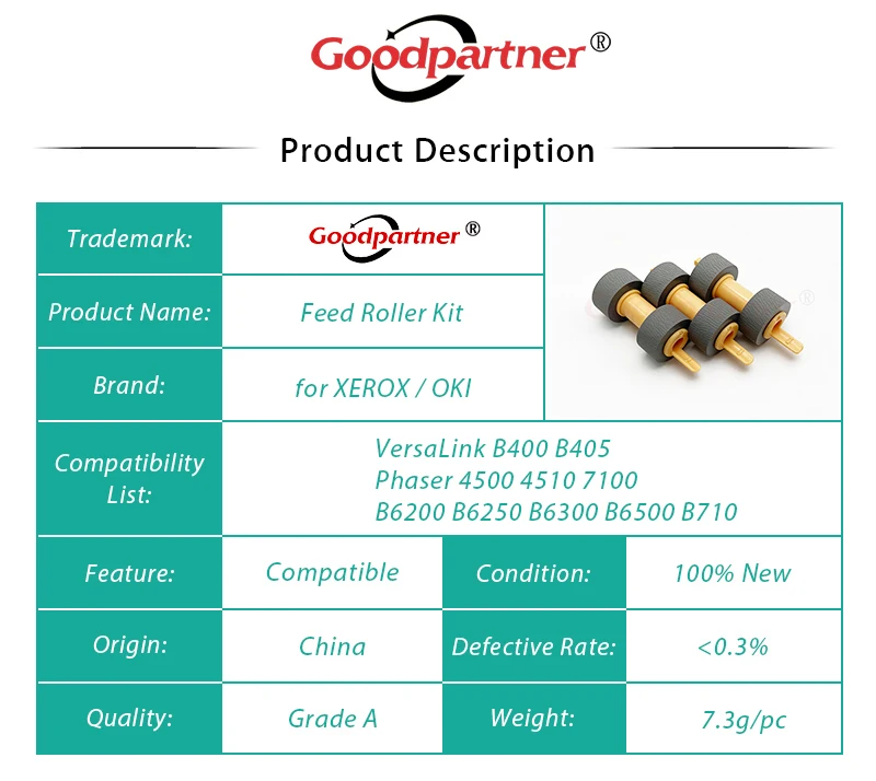 12X Pickup Feed Roller for XEROX 4500 4510 7100 B400 B405 6125 6130 3615 3655 for OKI B6200 B6250 B6300 B6500 B710 B720 B730