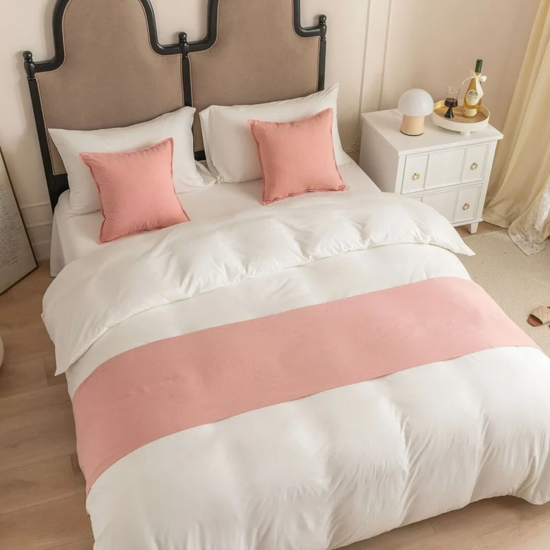 

Modern Hotel Bed Flag Bed Runner Luxury Homestay Cotton Linen Bed Tail Towel Wedding Room Bed Tail Pillowcase