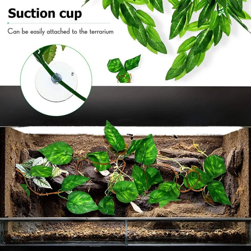 1/3/4pcs Reptile Plants 30cm Fake Leaves Habitat Decoration Terrarium Rattan for Geckos Lizards Reptile Habitat Decor Supplies