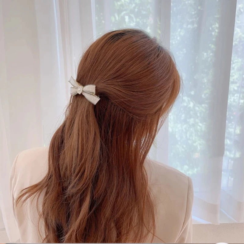 Fashion Style Pearl Spring Clip Girl Out All-Match Hair Accessories Simple Net Red Pan Head Clip Broken Hair Clip