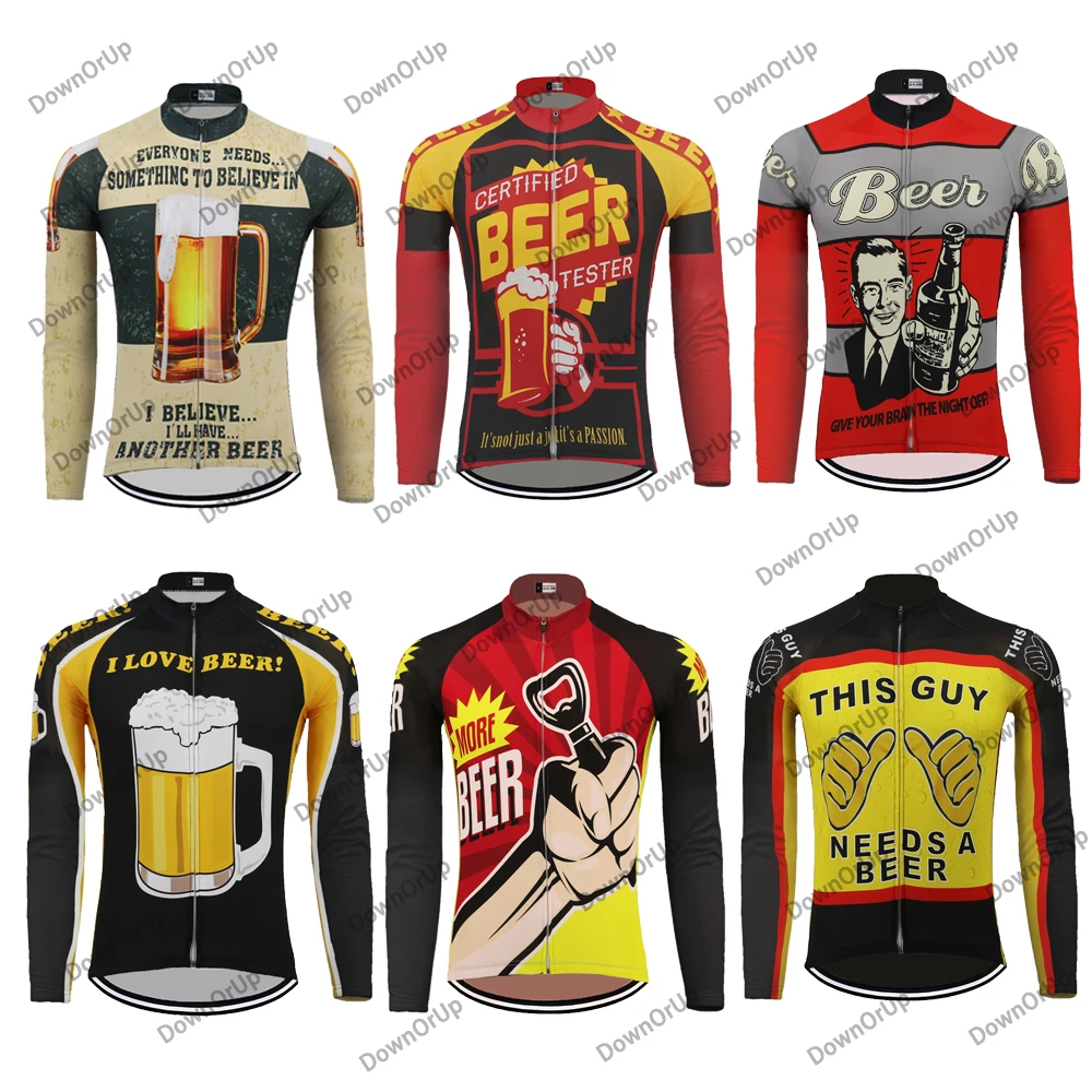 Beer Cycling Jersey long sleeve winter fleece and no fleece Bike Clothing Maillot Ciclismo mtb Manga larga