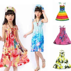 Sleeveless Cotton Floral Baby Girl Clothes Summer Dress Bohemian With Necklace 1 2 3 4 5 6 7 8 Years