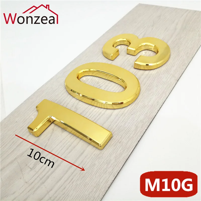 10cm 0123456789 ABS Plastic Door Plate Modern Door Address Plaque Door Number House Hotel Digits Sticker Plate Sign Golden Color