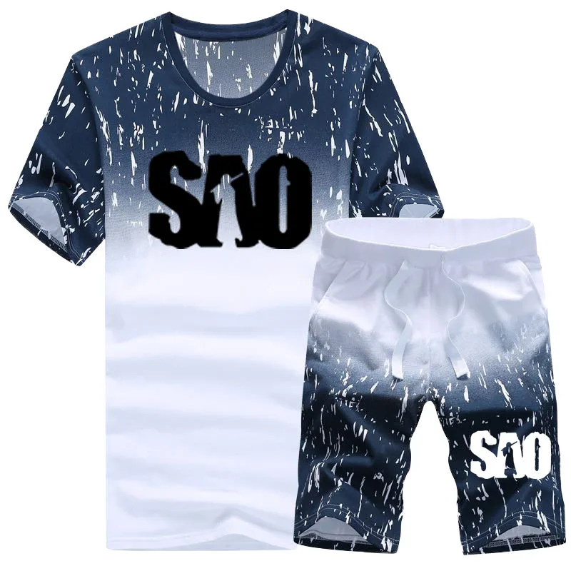 Summer Men’s T-shirts Anime Sword Art Online Men’s Short sleeve SAO printing  Fashion Men's T-shirt + shorts 2-piece set