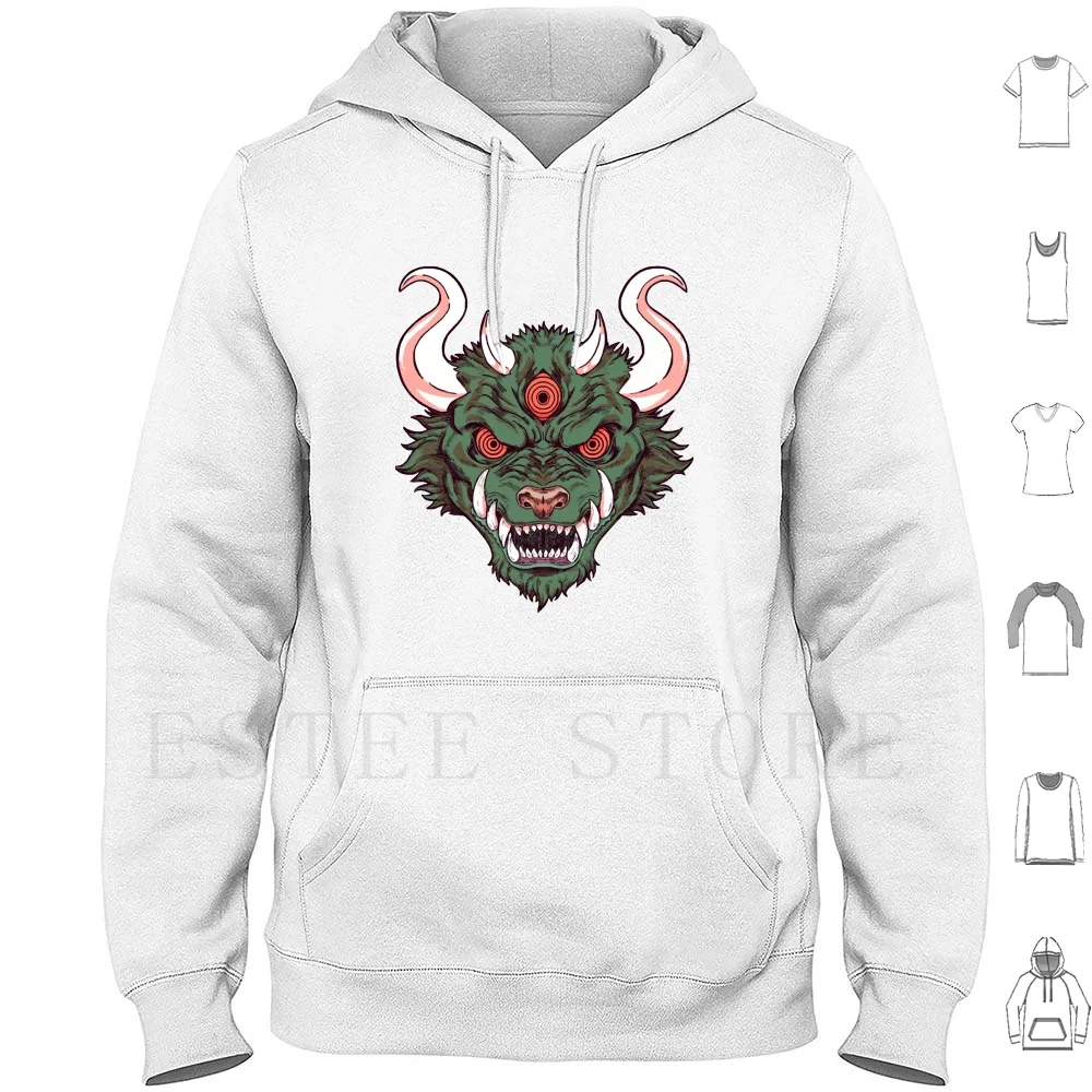 Green Oni Hoodie Long Sleeve Broccoli Horns Oni Oni Tooth Wolf Wolfman Green Oni Big Green Green Onion Tailed Beast