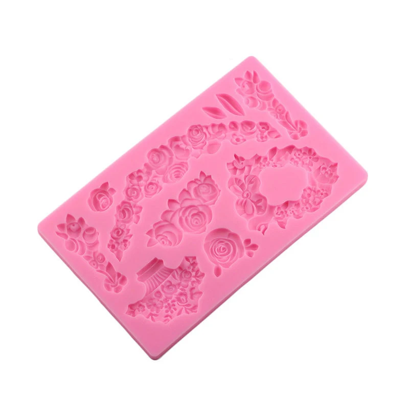 Rose Flower Cake Border Silicone Mold DIY Relief Wedding Cupcake Fondant Cake Decorating Tools Candy Chocolate Mould