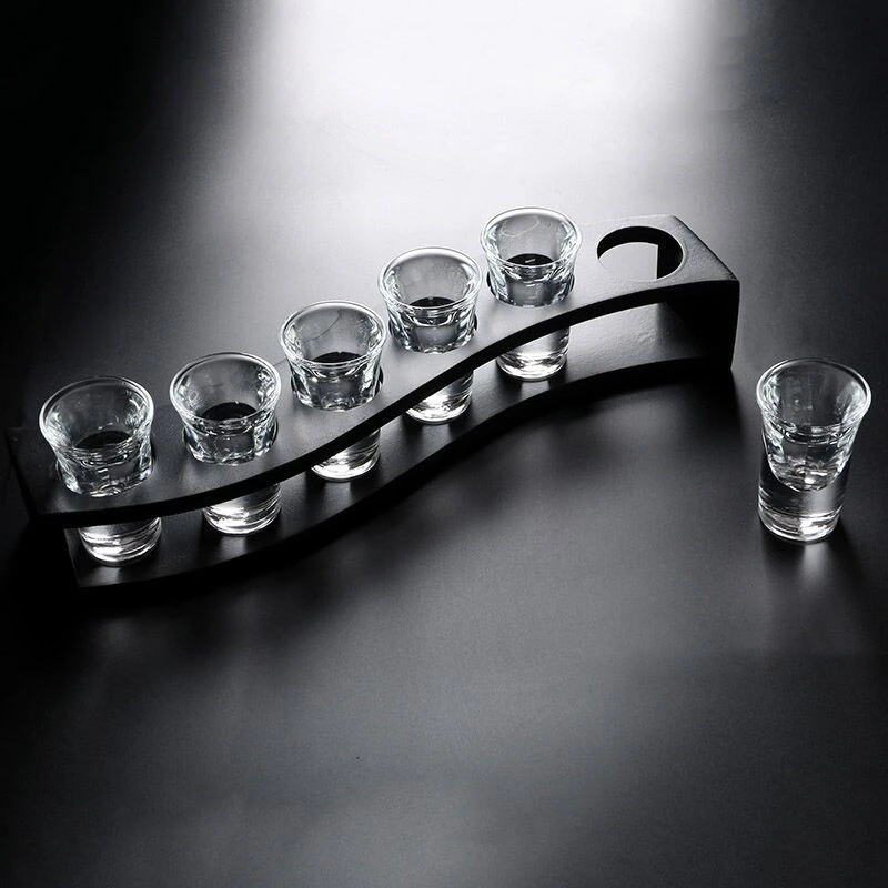 6 PCS Lead Free Glass Shot Glass Shot Thick Bottom Swallow Cup Suit Bar Drinking Utensils Suit With Wine Glasse Frame Bar Tools