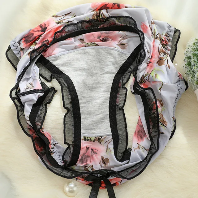 New Cute Intimates Soft Breathable Girls Underwears Ruffle Bow Flower Print Plus Size 5XL Sexy Lingeries Women\'s Panties
