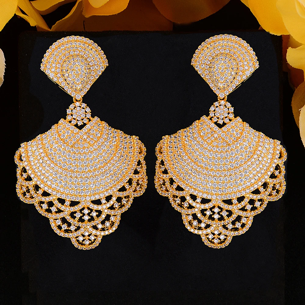 Fashion Luxury Lace Design BIG SIZE Dangle Earrings For Women Wedding Cubic Zirconia DUBAI Bridal Earring Jewelry Accessories