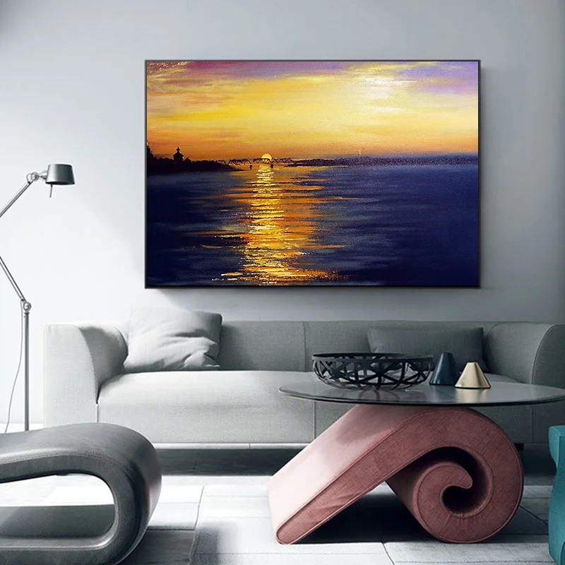 

Pure hand-painted Oil Painting Living Room Bedroom Study Modern Sea Decorative Paintings Impression Dawn Horizontal Version Of T