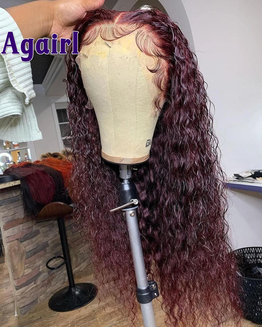 Agairl-Peluca de cabello humano ondulado al agua 99J para mujer, postizo de encaje frontal 13x4, pelo malayo rizado, prearrancado, transparente, 180%