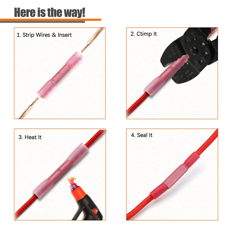 10/50/100pcs Insulated Electrical Crimp Terminal Waterproof Heat Shrink Butt Connectors Splice Wire Cable Crimp Terminals Kit