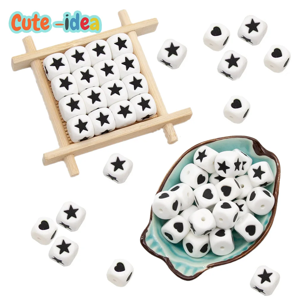 

Cute-idea 20pcs 12mm Food Grade Star Heart Silicone Beads BPA Free Baby Chewing Teether DIY Baby Teething Pacifier Necklace toys