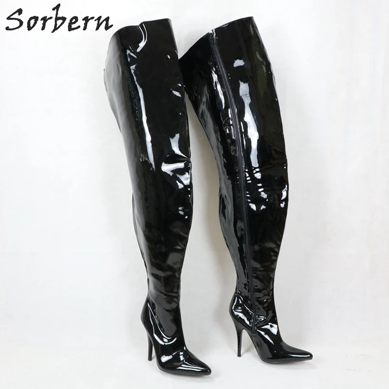 Sorbern Custom Wide Legs Crotch Thigh High Boots Unisex 12Cm High Heel Pointed Toe Thick Boot Extreme Long Legs For Crossdresser