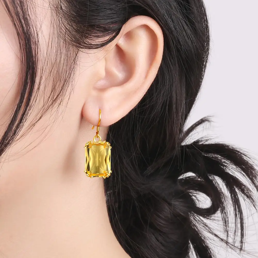 18K Gold Color Citrine Drop Earrings Genuine 925 Sterling Silver Hanging Earrings For Women Vintage Female Jewelry Trending 2024