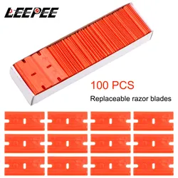 100pcs Double Edged Plastic Razor Blade Lable Clean Razor Glue Remover Window Glass Clean Scraper Car Wrap Sticker Squeegee