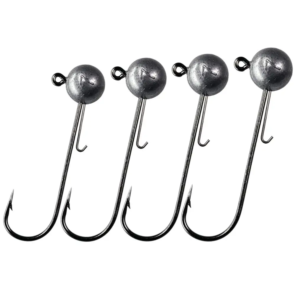 5pcs Lead Head Fishing Hooks 14g Weedless Jig Head Barbed Hook For Soft Worm 5g 7g 10g Leads Spherical Head Fish Hooks