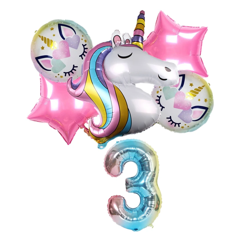 6pcs new unicorn set cartoon animal aluminum foil balloon five-pointed star ball combination children's birthday party decoratio