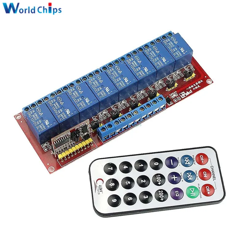 DC 5V 12V 8 Channel Relay Module LED 12V 5V Timer Switch Module Power Supply with Infrared Remote Control for Multi-purpose