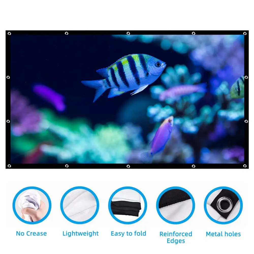 Salange Thicken Projector Screen,120 / 150 inch 16:9,Foldable Portable White Projection Screen Polyester Outdoor Home Theater