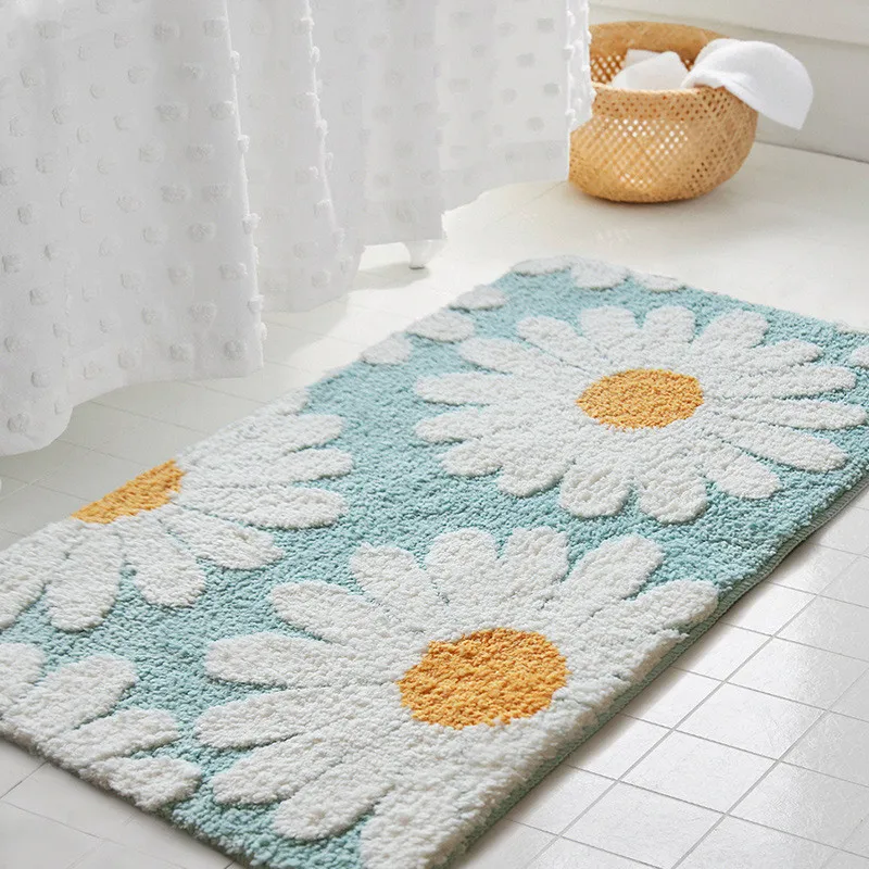 

Home Decor Daisy Bathroom Mat Nordic Fluffy Carpet Area Rug Bath Room Floor Floral Absorbent Anti Slip Pad Bathmat Doormat