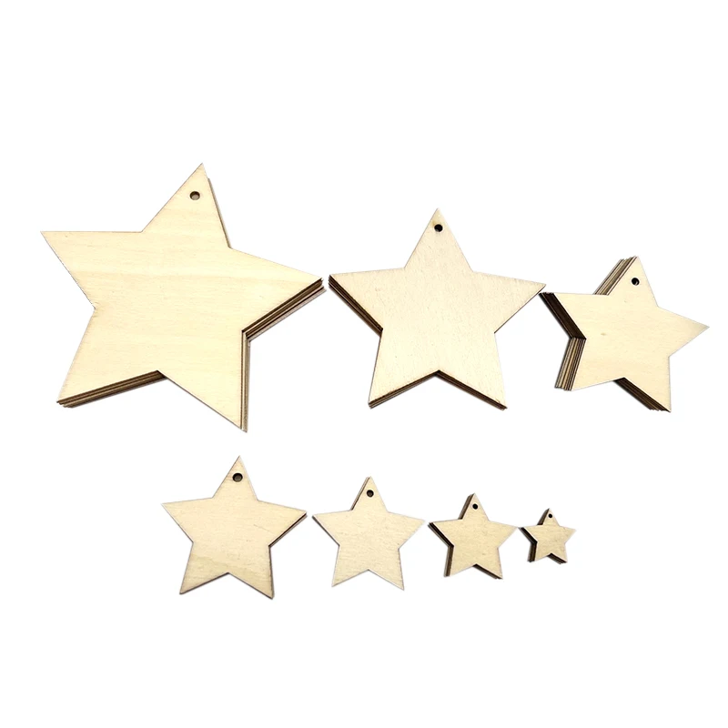 20-100mm Star Pattern Unfinished Wooden Pendant Hanging Ornament Home Decor DIY Scrapbook Party Blank Handmade Crafts Supplies