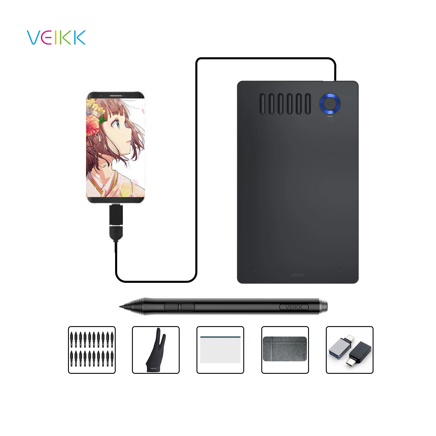 

VEIKK Digital Drawing Tablet A15 Pro 10x6 Inch Graphics Tablets with 8192 Level Battery-Free Pen Android Linux Mac Supported