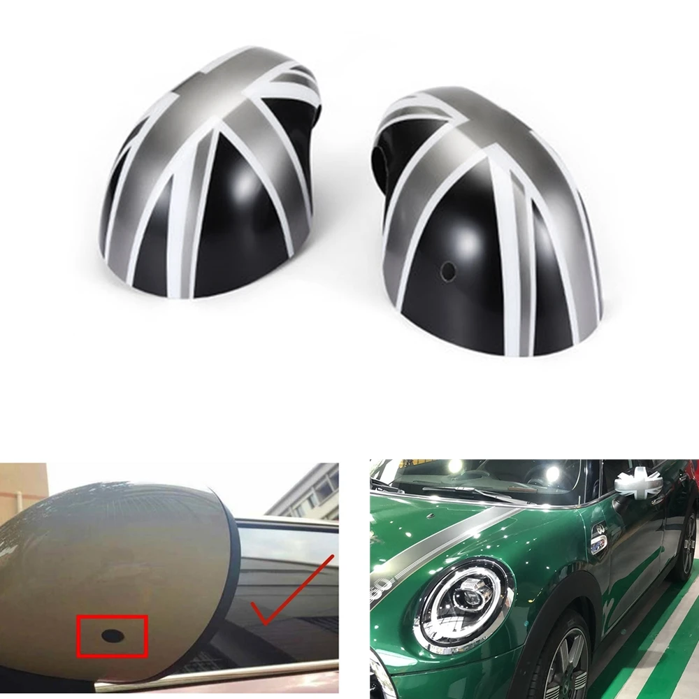 

For MINI Cooper F54 F55 F56 F57 F60 2014-2019 Union Jack Style Mirror Cover With Light Hole Car Rear View Cap Reverse Shell Case