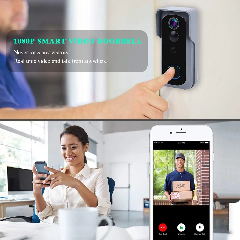 Video Doorbell Smart Home 1080P Waterproof IR Night Vision Apartment Video Intercom Doorbell Camera Wifi Doorbell With Camera