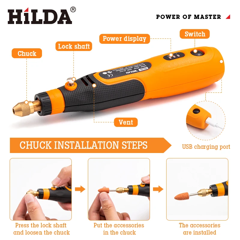 HILDA Engraver Electric Cordless Mini Drill Grinder With Rotary Tools For Accessories 3.6V Grinding Machine DIY Tools