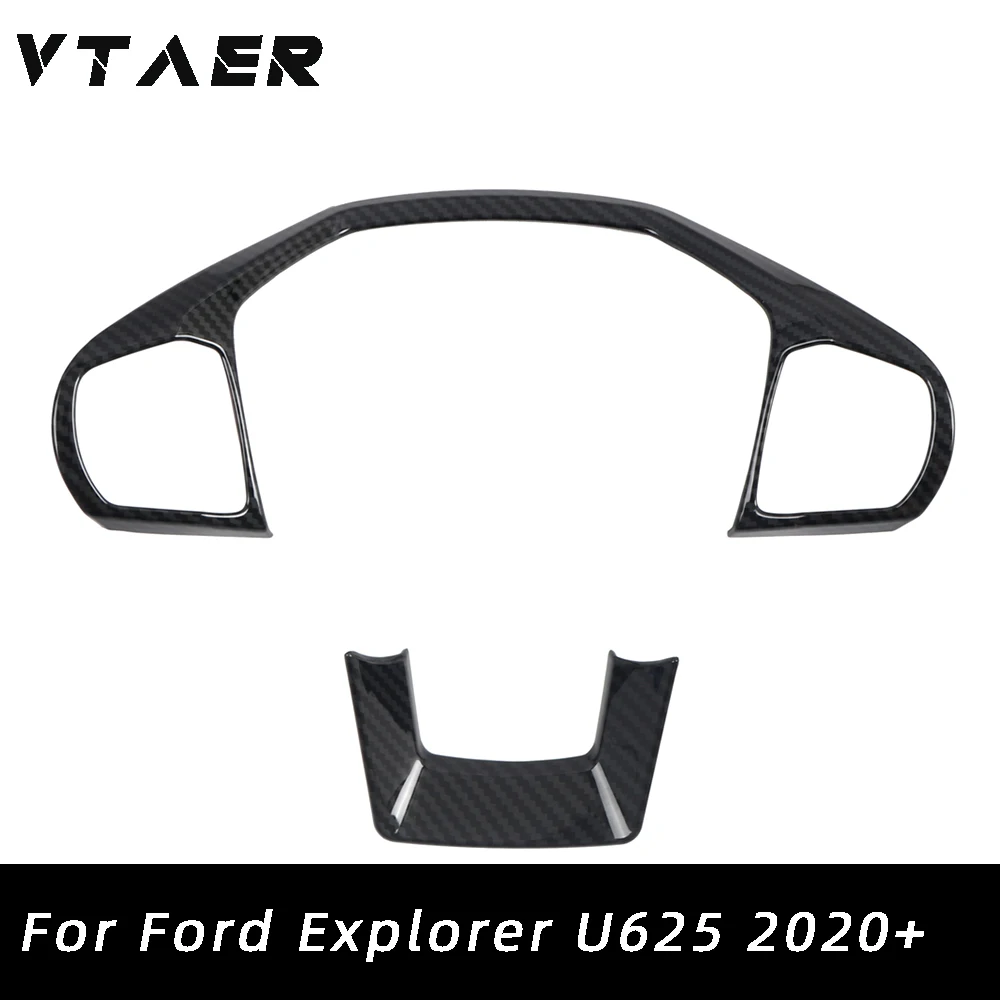 Car Accessories For Ford Explorer U625 2020 2021 2022 2023 Carbon Fiber Grain Interior Steering Wheel Decoration Cover 2pcs