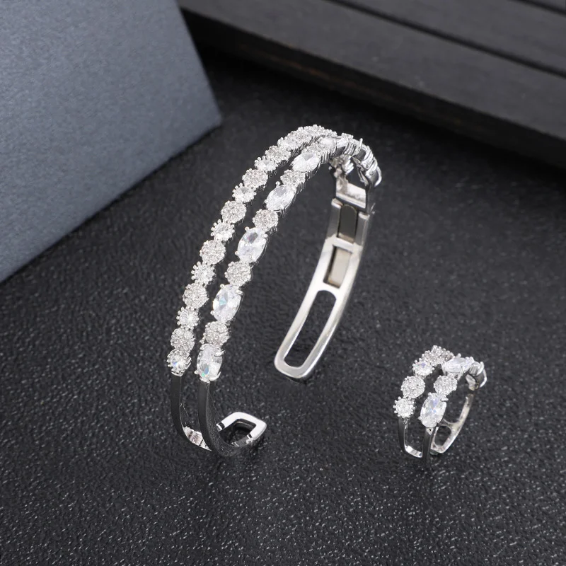 EYER Luxury Simple Unique Baguette Bracelet Bangle For Women Wedding Party Zircon Crystal Engagement DUBAI Bridal Jewelry Gifts