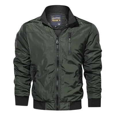 Veste militaire verte pour homme, blouson bombardier décontracté, coupe-vent, solide, fermeture éclair, automne hiver