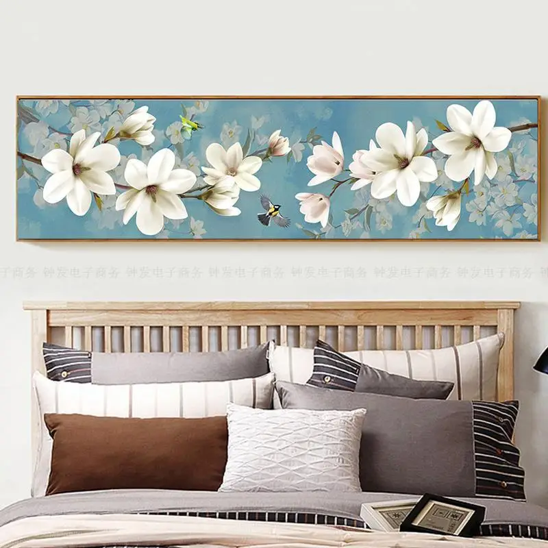 White Magnolia Flower Printed Canvas Cross Stitch Kits 11CT Cotton Thread Embroidery Kit DIY Set Needlework Cross-Stitch Decor