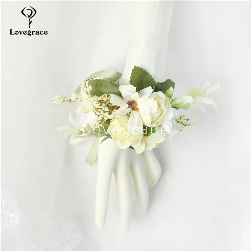 Lovegrace Wrist Corsage Bride Bracelet Wedding Men Boutonniere Bridesmaid Wristband Flower Party Prom Corsages Wedding Supplies