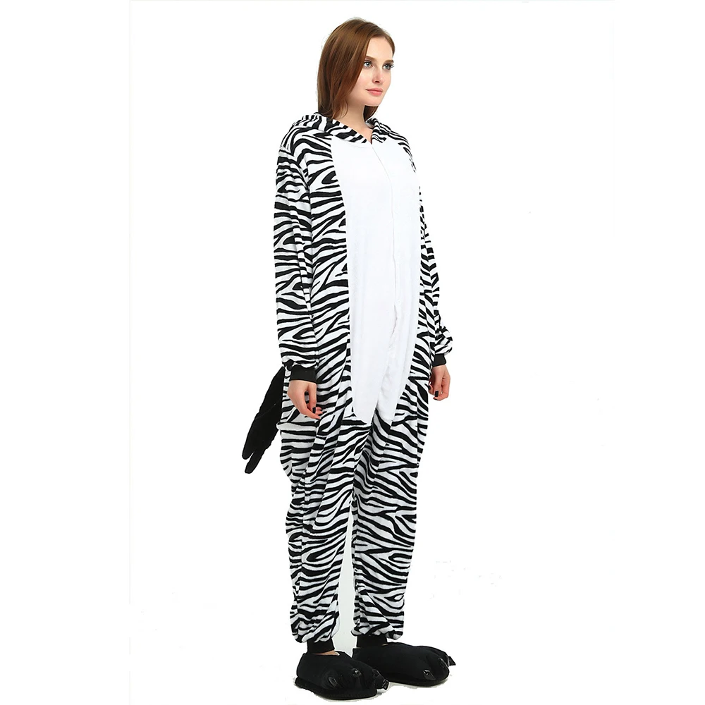 Kigurumi Zebra Onesie Adult Women Sleepwear Costume Animal Pajamas One Piece Flannel Winter Warm Loose Men Couple Cosplay Pyjama